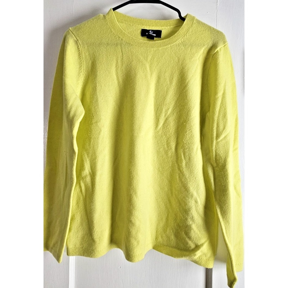 LAND'S END 100% cashmere crewneck sweater citron‎ womans S (6-8)